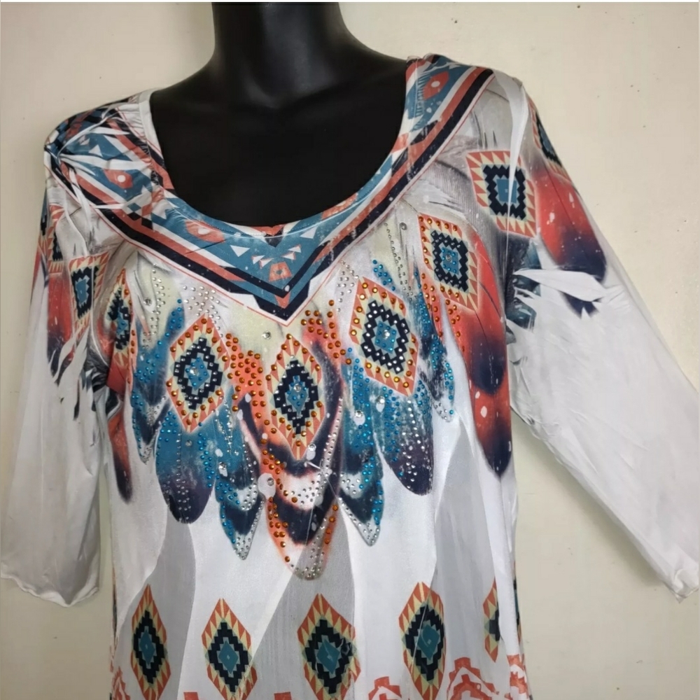 Pyramid Collection Tunic Top AZTEC Southwest Lightweight Asymmetrical SMALL - Picture 6 of 12